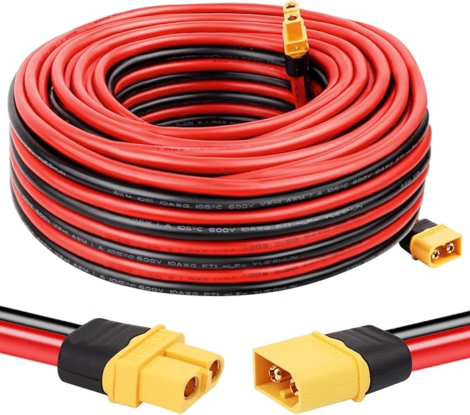 XT60 Extension Cable 10AWG 40FT XT60 to XT60 Cable with Male to Female Connector for Portable Power Station Solar Panel RC Battery
