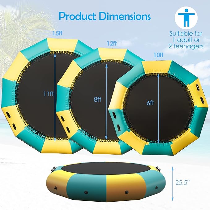 GYMAX Water Trampoline, Floating Lake Trampoline with Electric Pump & Rope Ladder, Inflatable Water Bouncer for Lake, Heavy Duty for Adults
