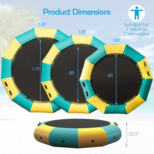 GYMAX Water Trampoline, Floating Lake Trampoline with Electric Pump & Rope Ladder, Inflatable Water Bouncer for Lake, Heavy Duty for Adults
