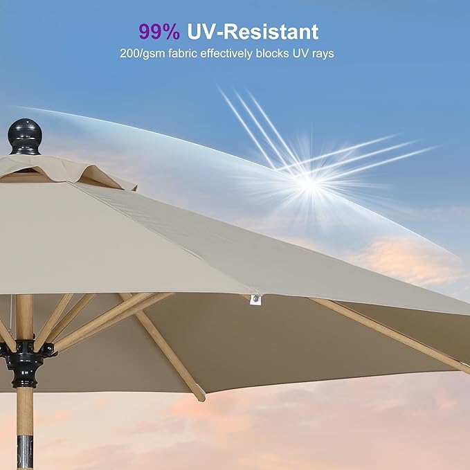 PURPLE LEAF 10 Feet Patio Umbrella with Base Outdoor Umbrella Round Market Umbrella for Table with Push Button Tilt & Crank and 8 Ribs Aluminum Pool Umbrella for Beach Patio, Beige