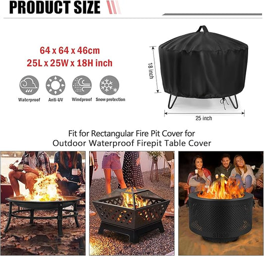 Fire Pit Cover Round 25 inch,Outdoor Wood Smokeless Firepit Cover Round,Waterproof Small Firepit Cover 600D- 25 X 25 X 18 Inch