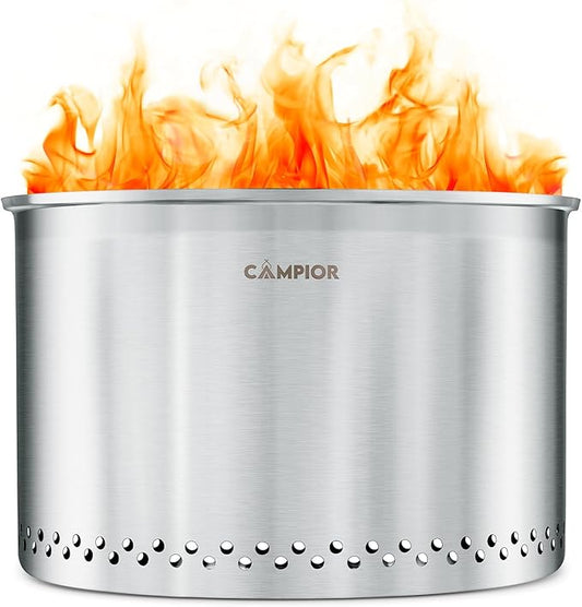 Large Wood Burning Fire Pit Stove - Smokeless Outdoor Stove for Efficient Wood Fires, Camping, Cooking, and Garden Gatherings, Durable Stainless Steel with Removable Ash Pan, 20.94 lbs