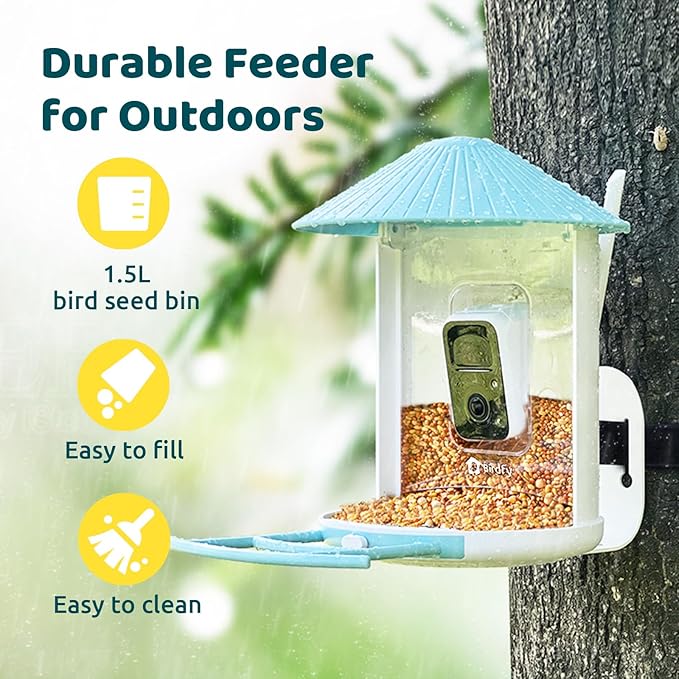 NETVUE by Birdfy Smart Bird Feeder with 2K HD AI Camera Solar Powered, Wireless Wildbird Watching, Live Stream&Color Night Vision, Auto-Capture & Notify, Free Cloud Storage(AI by Subscription)