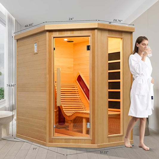 ZONEMEL Infrared Sauna Room with Recliner, 1 or 2 Person Full Spectrum Infrared Sauna Home, 220V, 2300W, 4 Heating Tubes, 4 Carbon Crystal Heating Panel, Bluetooth Speakers, 7 Color Light, Oxygen Bar