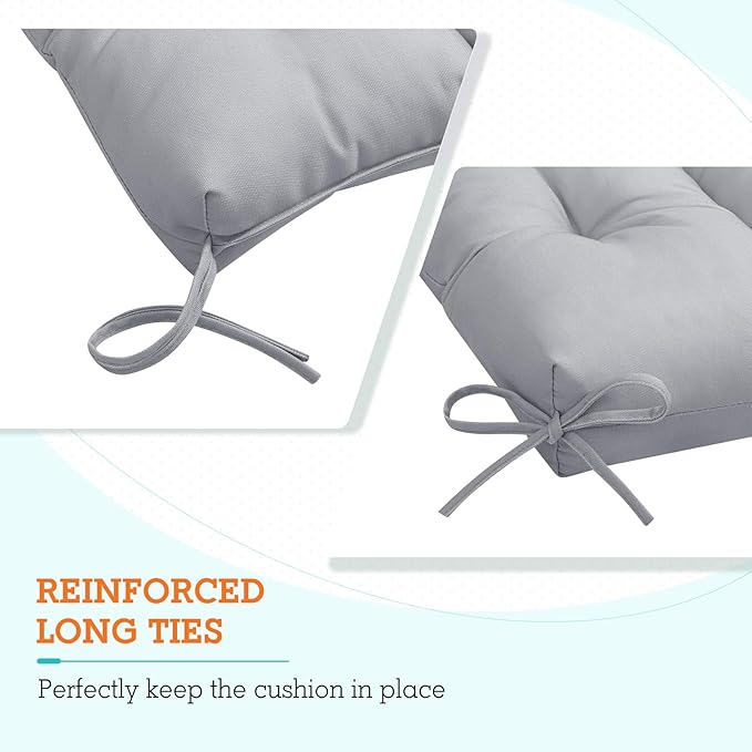 EAGLE PEAK Tufted Outdoor/Indoor High Back Patio Chair Cushions, Set of 4, 46'' x 22'', Light Gray
