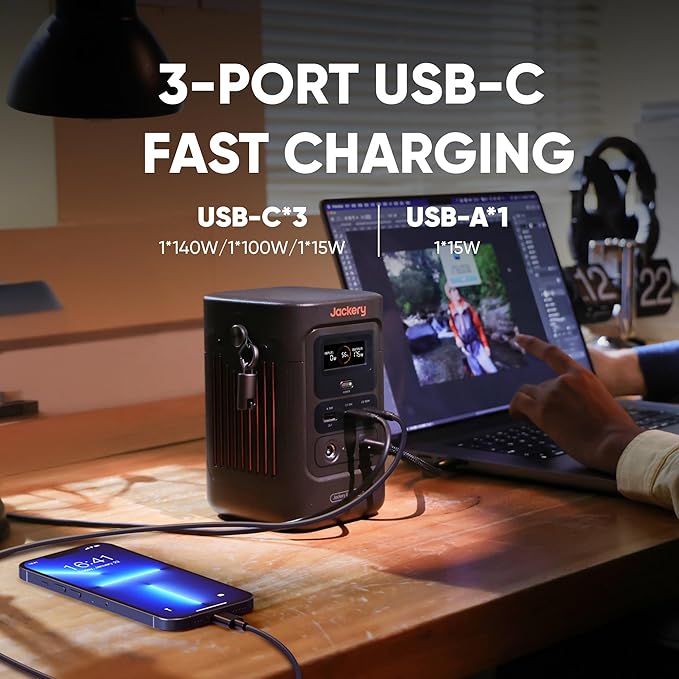 Jackery Portable Power Station Explorer 240D, 256Wh Backup Lithium Battery, with 102W GaN 3-Port Fast Charger