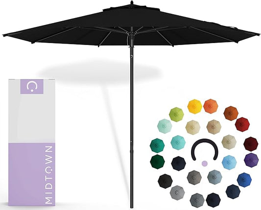 Midtown Umbrellas Push Pop Sunbrella Umbrella 10 Feet Large Outdoor Umbrella With Black Acrylic Fabric - Deck Patio Umbrella, Backyard Umbrella, Garden Umbrella & Pool Umbrella - Black Pole