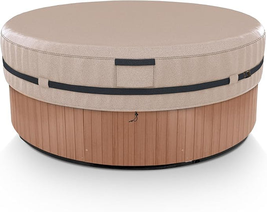 AKEfit Round Hot Tub Cover, 600D Polyester Waterproof for Hot Tub, UV Protection & Windproof, 83''x 20'', Brown