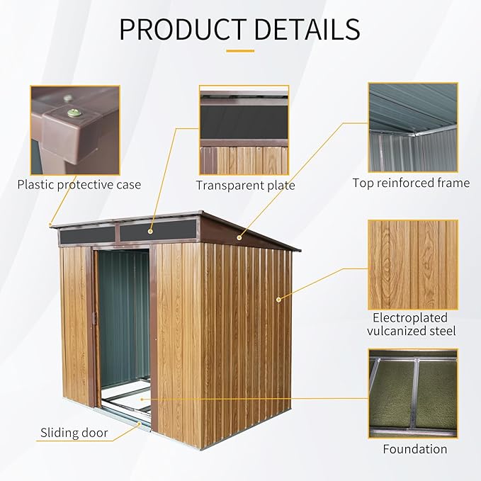 6X5 FT Outdoor Storage Shed, Waterproof Metal Garden Sheds with Lockable Door, Steel Tool Storage Buildings Shed & Outdoor Storage House for Garden, Backyard, Patio, Lawn, Trash Cans(Coffee)
