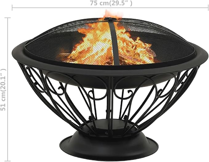 Zateety Fire Pit with Mesh Cover & Poker - 29.5" Firepit for Outside Wood Burning, Strong Thermal Conductivity Steel Firepit, Portable Patio Outdoor Warming Fireplace for Backyard & Gardern