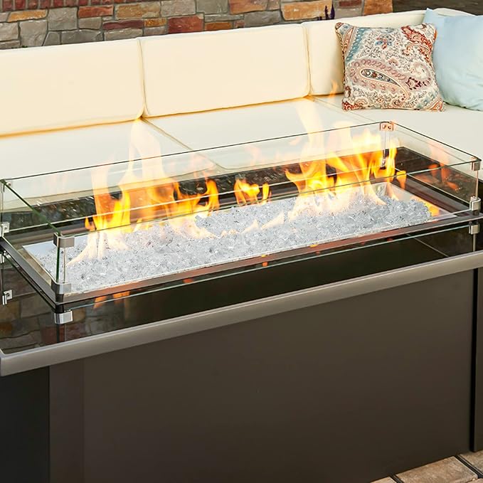 Onlyfire 10 lbs Fire Glass for Propane Fire Pit, 1/2-Inch High Luster Fireplace Glass Rocks for Fire Pit Table, Platinum