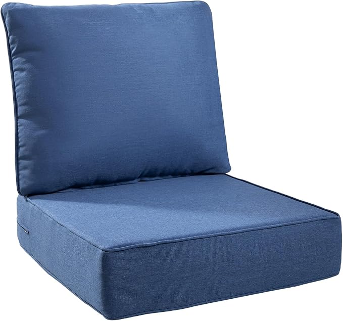 6" Thick Outdoor Cushions 24x24x6, 1-Set Deep Seat Patio Cushions with Removable Cover, Waterproof & Fade Resistant Replacement for Wicker Chair, Loveseat, Sofa - Blue