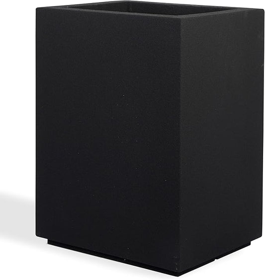 PolyStone Cozumel Tall Modern Outdoor/Indoor Column Planter, 18" L x 23" W x 30" H, Lightweight, Heavy Duty, Weather Resistant, Polymer Finish, Commercial Grade and Residentia (Black)