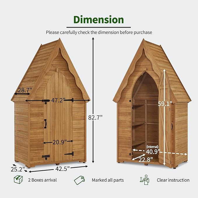 MCombo Large Outdoor Storage Cabinet with 6 Shelves (3.9 x 2.3 x 6.8 ft), Tall Storage shed, Wood Garden Tool Shed for Yard Patio Lawn, 1955