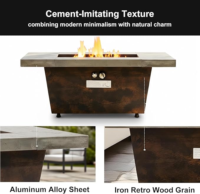 Propane Fire Pit Table, 42 Inch Firepits for Outside, Rectangle Gas Fire Pits for Outside Patio, Deck, Pool, 50000BTU, Tank Outside, Tank Not Included, Cement Grey