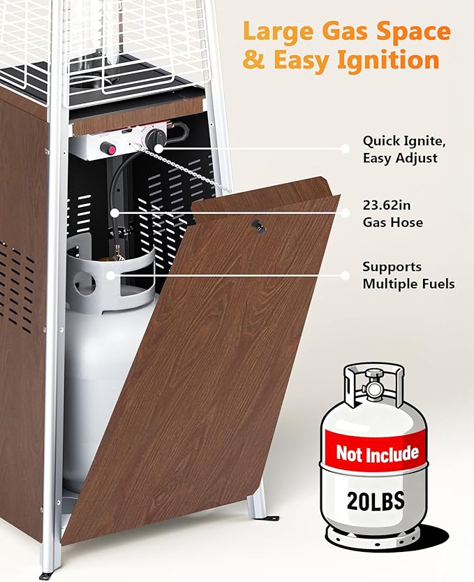 HUGROVE Pyramid Patio Heater, 48,000 BTU Rapid Heating Outdoor Propane With Wheels and Weatherproof Cover, Triple Protection System for Patio, Backyard, Garden, Pool (1 Brown Heater)