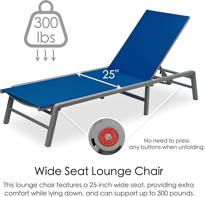 Kozyard Lounge Chair Outdoor Foldable Outdoor Lounge Chair (2Blue Textilence W/Table)