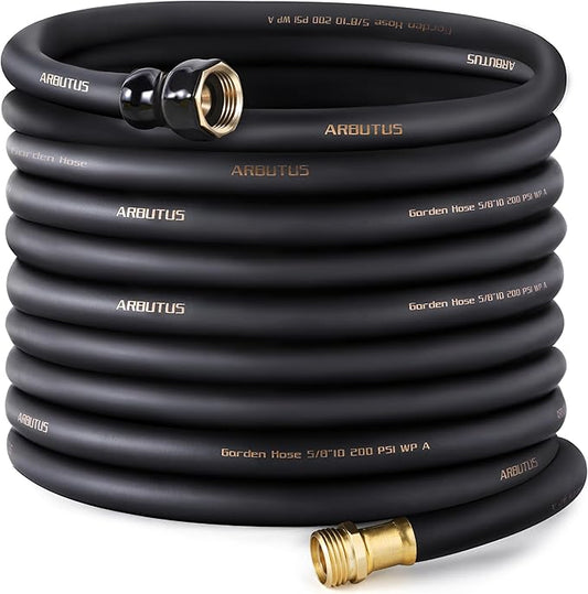 Garden Hose 5/8" x 100ft - Brass Rubber Heavy Duty Water Hose 600 PSI Burst Pressure, Durable Flexible Hose for Yard, Car Wash, Pets Black