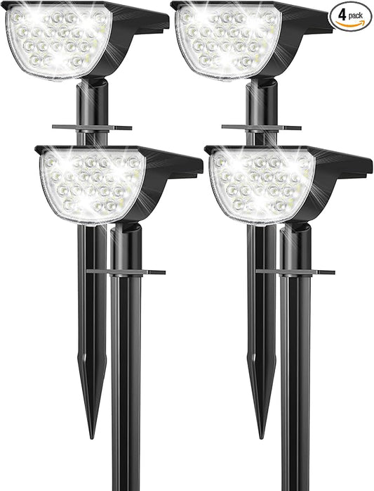 GKGG Solar Lights Outdoor Waterproof IP65, Solar Powered 76 LED 3 Lighting Modes Solar Spot Lights Outdoor for Yard Garden Landscape Pathway (Cool White, 4 Pack)