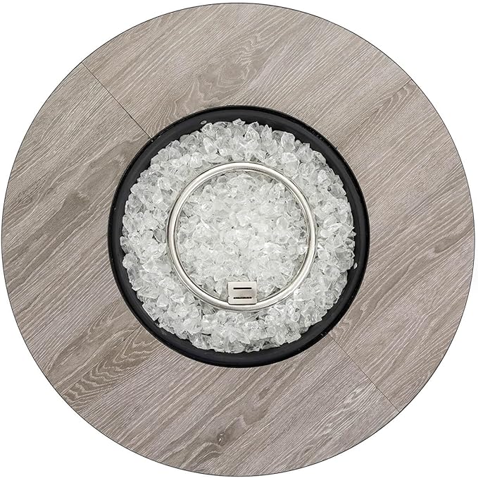 30'' Marble Ceramic Round Gas Fire Pit, 50,000 BTU Outdoor Fire Tables, Fire Table with Lid, Add Warmth & Ambience to Gatherings and Parties On Patio Deck Garden Backyard, White Glass Stone.