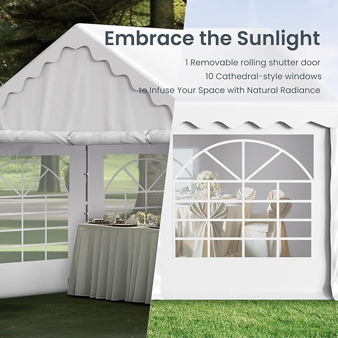 PHI VILLA 32'x16' Outdoor Heavy Duty Party Tent Large Commercial Canopy Wedding Event Shelter Carport with Removable Sidewalls & 4 Storage Bags for Patio Outdoor Garden Events, White