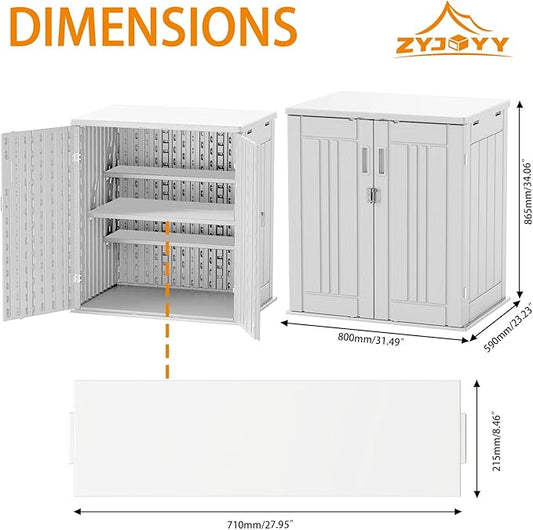 Outdoor Storage Cabinet with 2 Shelves, Waterproof Resin Vertical Tool Shed, Lockable 15 cu. ft. Storage Shed for Patio, Garden, Yard, Dark White