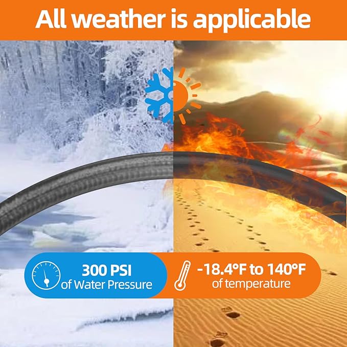SPECILITE Garden Water Hose 50 ft x 5/8 in Heavy Duty, Flexible and Lightweight, Burst 600 psi, Kink-less Hybrid Rubber Pipe for Backyard, 3/4'' Brass Fittings, Black
