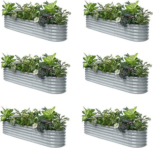 6-Pack Galvanized Raised Garden Bed 8x2x1.5 ft, 17" Tall Planter Boxes Outdoor, Zn-Al-Mg Metal Raised Beds for Gardening Fruit Vegetable, Modular Flower Bed for Outdoor Plants - Brooklyn Grey