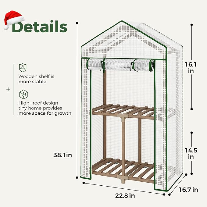 Bamworld Mini Greenhouse Indoor Outdoor 2-Tierd Reusable Portable Warm House with PE Cover Compact Garden and Backyards Portable Rack with Sturdy Eucalyptus Frame Winter-Proof for Plant Protection