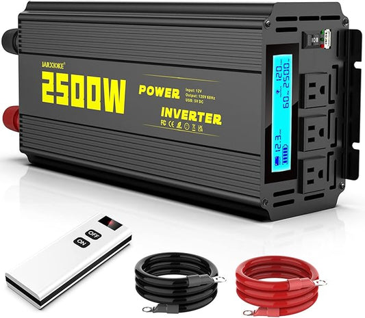 2500 Watt Modified Sine Wave Power Inverter, 12V DC to AC 110V/120V (Peak) 5000W Converter 3 Outlet Car Inverter with Remote Control and LED Display 3.4V USB Port