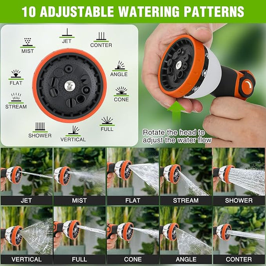 Yesker Garden Hose Nozzle Water Hose Sprayer Nozzle Adjustable 10 Spray Patterns Heavy Duty Metal Nozzles Thumb Control w Non-Slip Grip for Outdoor Watering Plants Lawn Washing Car Pets Black & Orange