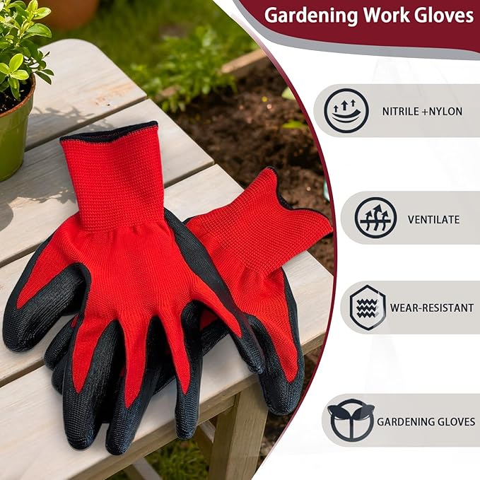 YOUKE OLA 480 Pair Gardening Gloves for Men Women, Breathable Rubber Coated Garden Gloves Working Gloves for Gardening, Construction (Black, Red, Blue)
