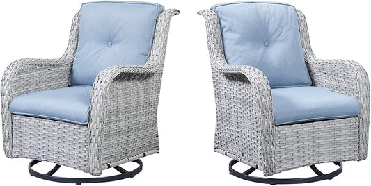 Belord Outdoor Swivel Rcoker Patio Chairs - Outdoor Swivel Patio Chairs Set of 2 Wicker Chair Patio Furniture Sets with Covered Cushion for Porch Deck Balcony Garden, Baby Blue