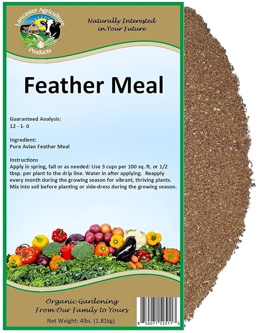 Feather Meal Fertilizer 4 Pounds for Gardens, Containers, Trees, Shrubs, Row Crops, Perfect for Corn, Tomatoes, Fall Harvested Vegetables - Lancaster Agriculture Products