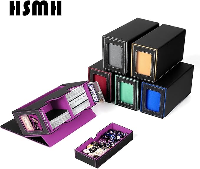 MTG Deck Box with 2 Commander Display,Commder Deck Box Fits 310+ Cards，with Dice Tray,Leather Magnetic,Fits for TCG CCG Magic Cards (Black Purple)