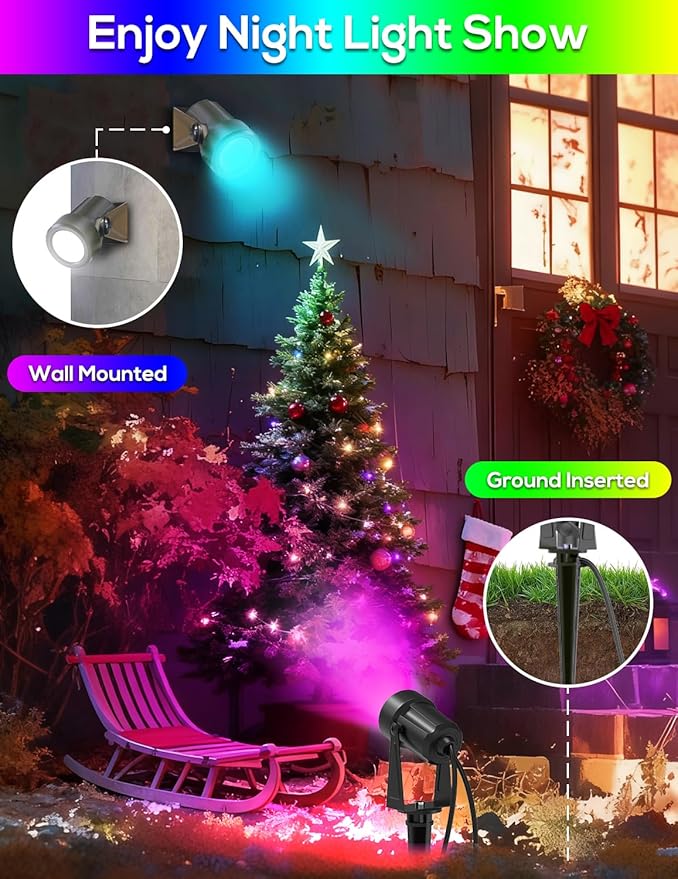 ZYAN Solar Color Changing Outdoor Spotlights with Remote, IP65 Waterproof RGB Landscape Lighting for Garden Yard Path 8 Pack (2x4Pack)