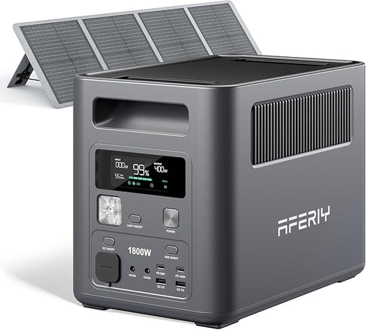 AFERIY Portable Power Station with 100W High-Efficiency Solar Panel, 1024Wh LiFePO4 Solar Generator Kit, 1800W AC Output, Compact Station & Foldable Panel for Home Backup, Camping, RV