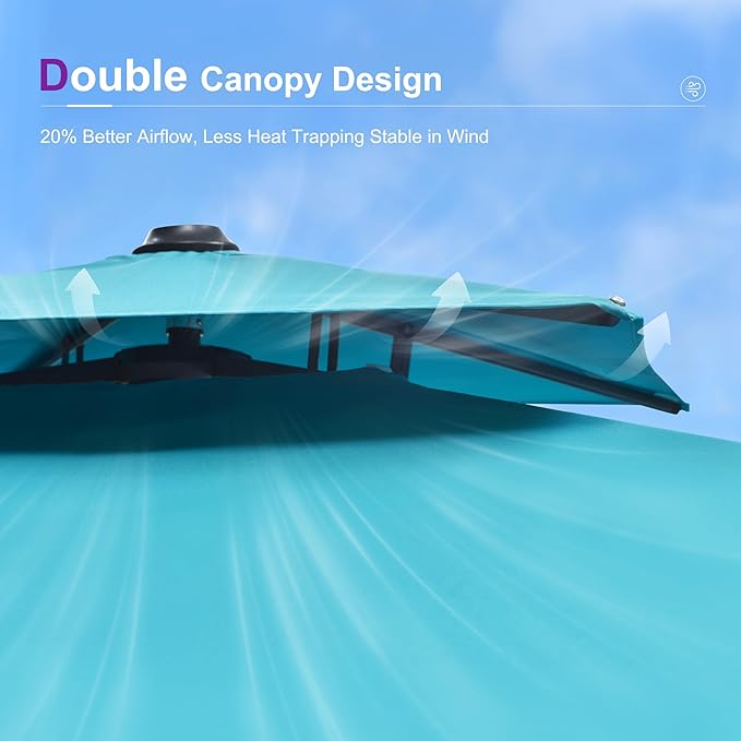 PURPLE LEAF 12ft Patio Umbrella with Base Large Outdoor Square Umbrella Deluxe Hanging Double Top Cantilever Offset Market Umbrella Windproof Garden Umbrella Turquoise Blue