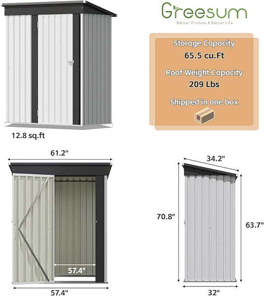Greesum 5×3 FT Outdoor Storage Shed, Metal Storaged Sheds Without Floor, Tool Sheds with Lockable Doors and Sloping Roof for Garden, Patio, Backyard, White