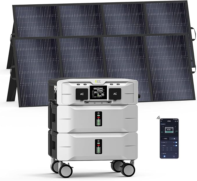 IEE SP5000 5000W Power Station & Solar Generator with 2×400W Solar Panels Included,120/240V Dual Voltage,5120Wh EV-Grade LFP Batteries,3500W 1.6H Fast Charge,APP & EPS for Home Backup.