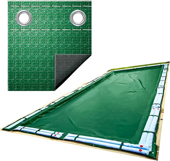 SWIMLINE HYDROTOOLS Supreme Guard Heavy Duty Winter Pool Cover for Inground Swimming Pools | for 16 X 32 FT Rectangle Pools | 21 X 37 FT Cover Size | Green/Black | Water Tube Sleeves | CO122137R