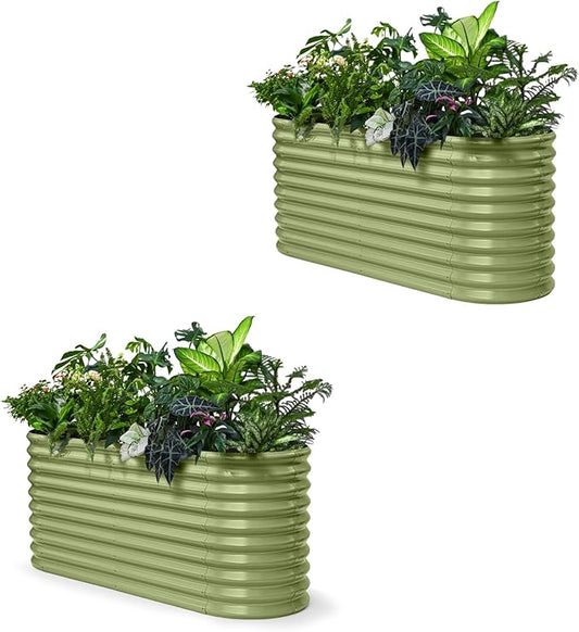 2-Pack 30" Extra Tall Galvanized Raised Garden Bed, 6x2x2.5 ft Metal Planters for Outdoor Plants, Heavy Duty Flower Bed for Vegetable, Garden Bed Outdoor Large Planter Box - Moss Green