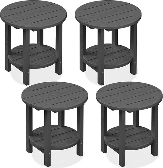 SERWALL Round Outdoor Side Table Set of 4, HDPE Small Adirondack Double End Table, Gary