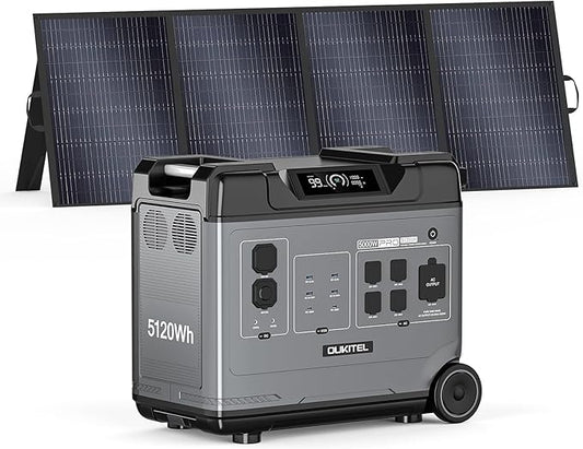 OUKITEL 5120W Power Station BP5000 Pro Max with 400W Solar Panel, 120/240V 5000W(Surge 9000W) AC Output Solar Generator for Home Battery Backup, 3200W Fast Charging, Expandable to 20kWh