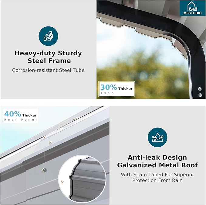 MFSTUDIO Carport 12x25 ft, Outdoor Heavy Duty Carports with Sidewalls, Metal Shed Canopy Shelters Garage Shelter Shade Car Ports with Galvanized Roof for Cars, Truck and Boats ﻿