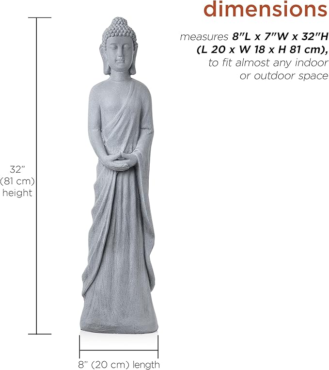 Alpine Corporation 32" Tall Cement Standing Buddha Outdoor Garden Statue, Gray
