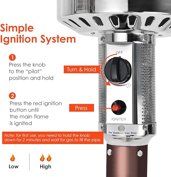 Tangkula 50,000 BTU Propane Outdoor Heater, Patio Heater with Stainless Steel Burner, Tip-over Protection and Wheels, Outdoor Heaters for Patio Commercial and Residential (Bronze)