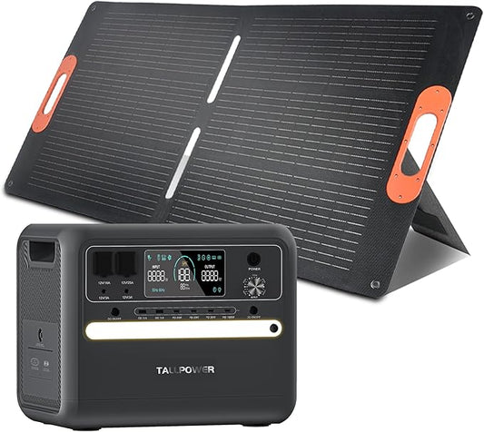 TALLPOWER Portable Power Station, 2400W, 2160Wh Large Capacity,AC Output Rating, LED Light, UPS Function,for Outdoor Camping (2400W Power Station+100W Solar Panel)