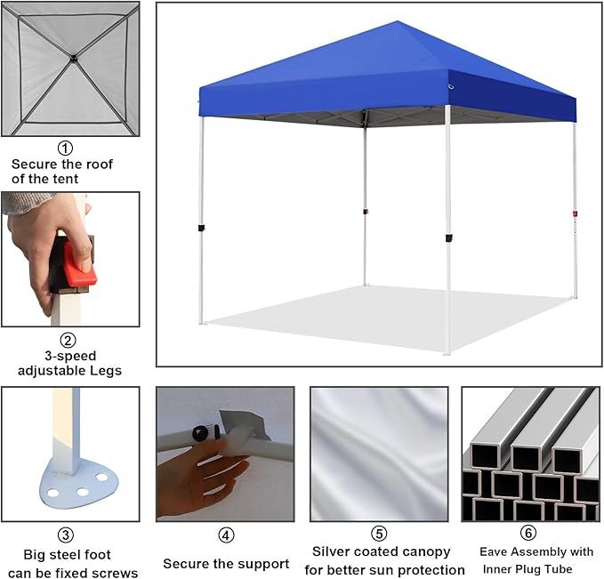 Northroad 8X8 FT Pop Up Canopy, Outdoor Instant Canopy Tent w/Carrying Bag, Portable Gazebo Shelter for Wedding Party,Commercial Event,Patio,Garden,Beach -Blue