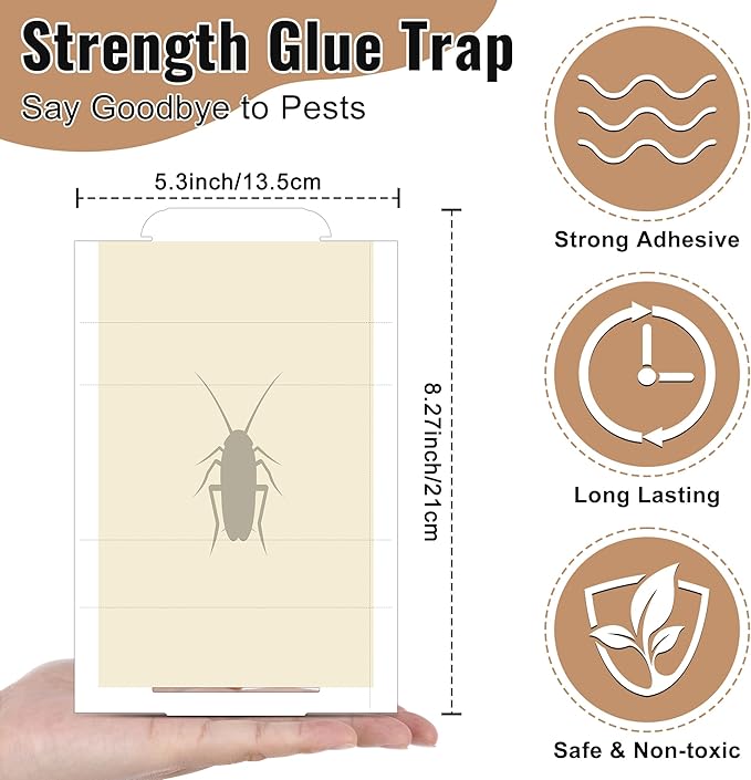 Qualirey 10 Pack Roach Traps Sticky Indoor, Crawling Insect Glue Trap for Spider, Cricket, Ant & Cockroach, Pest Control Sticky Traps for House & Garage - 8.3 x 5.3 Inch